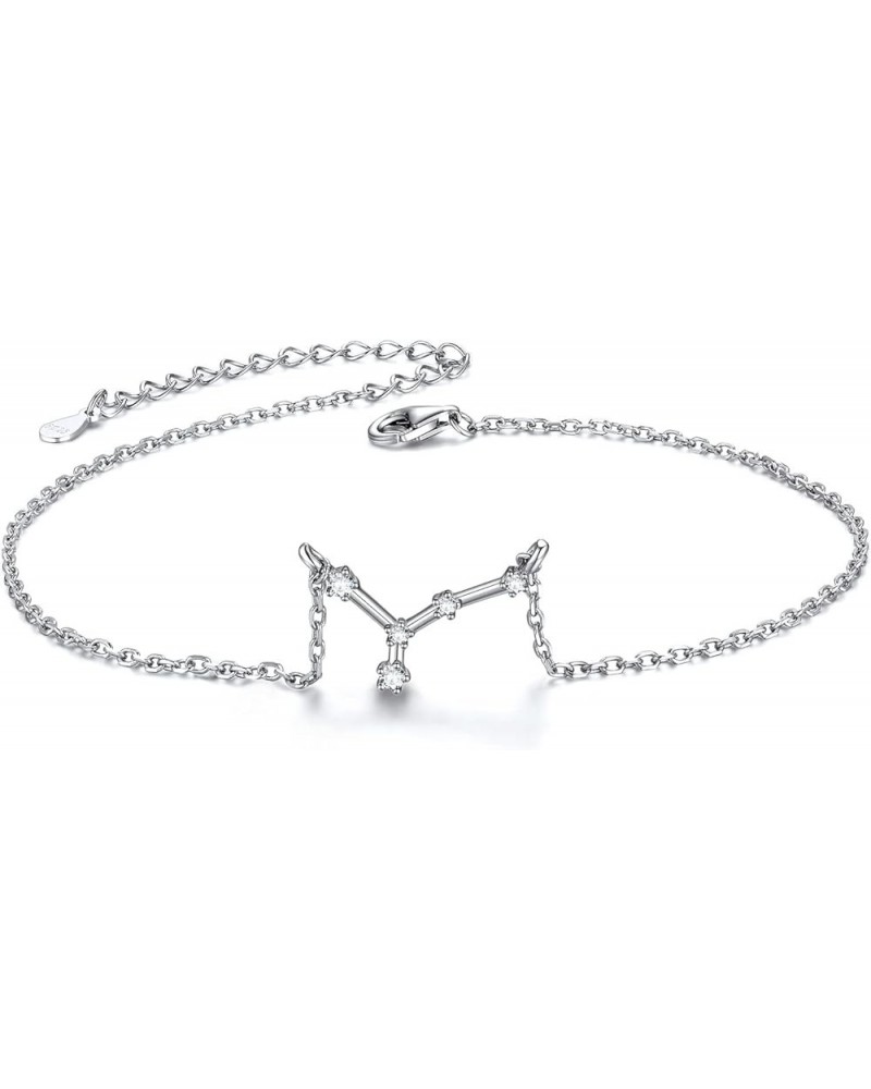 12 Constellation Zodiac Anklet for Women Girls Sterling Silver Cubic Zirconia Horoscope Ankle Bracelets, 8"-10" Adjustable(wi...