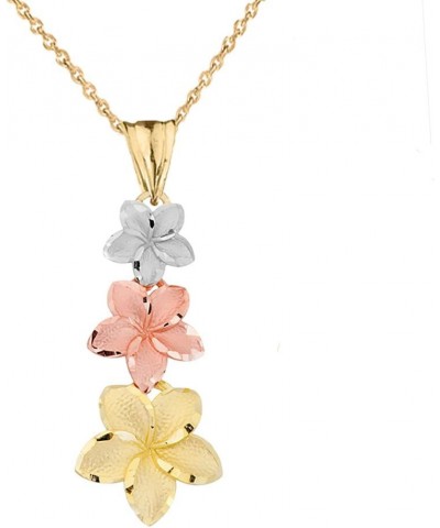 Elegant 14k Tri-Color Gold Hawaiian Plumeria Flowers Charm Pendant Necklace 20.0 Inches $123.75 Necklaces