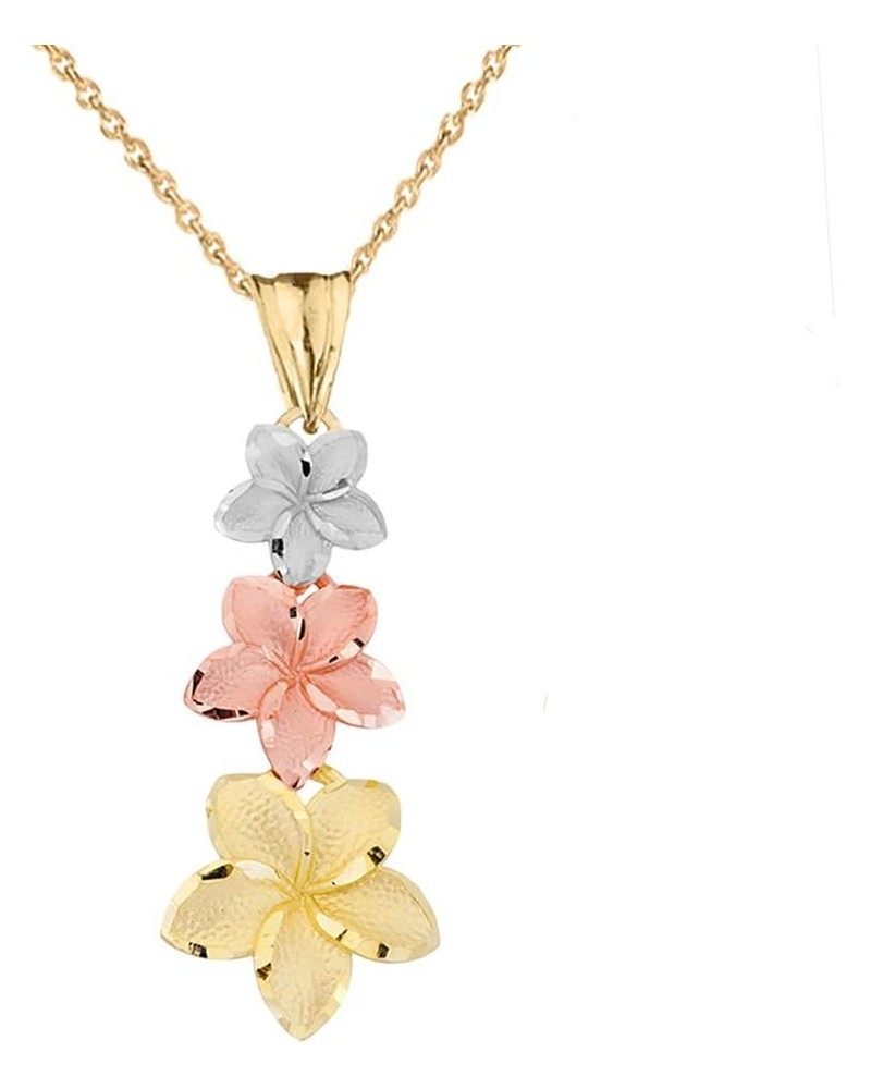 Elegant 14k Tri-Color Gold Hawaiian Plumeria Flowers Charm Pendant Necklace 20.0 Inches $123.75 Necklaces