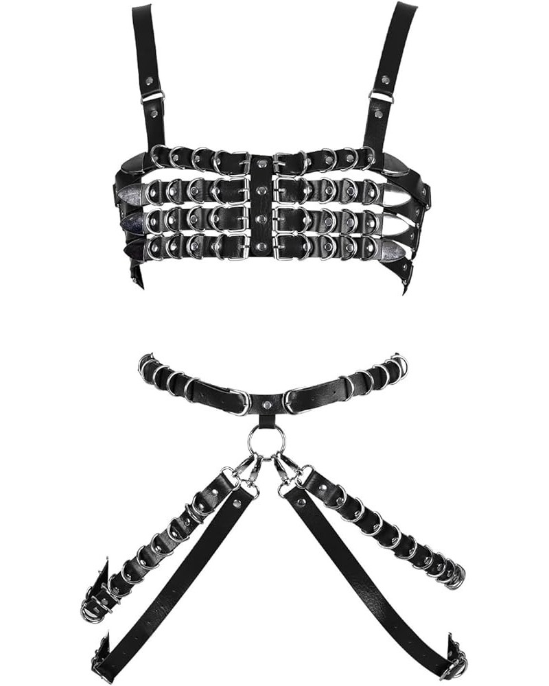 Punk Leather Body Chain Set Adjustable Waist Chain Belt Fashion Body Chains for Women and Girls Black $16.95 Body Jewelry