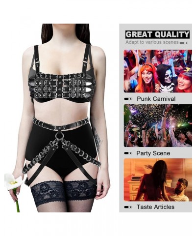 Punk Leather Body Chain Set Adjustable Waist Chain Belt Fashion Body Chains for Women and Girls Black $16.95 Body Jewelry