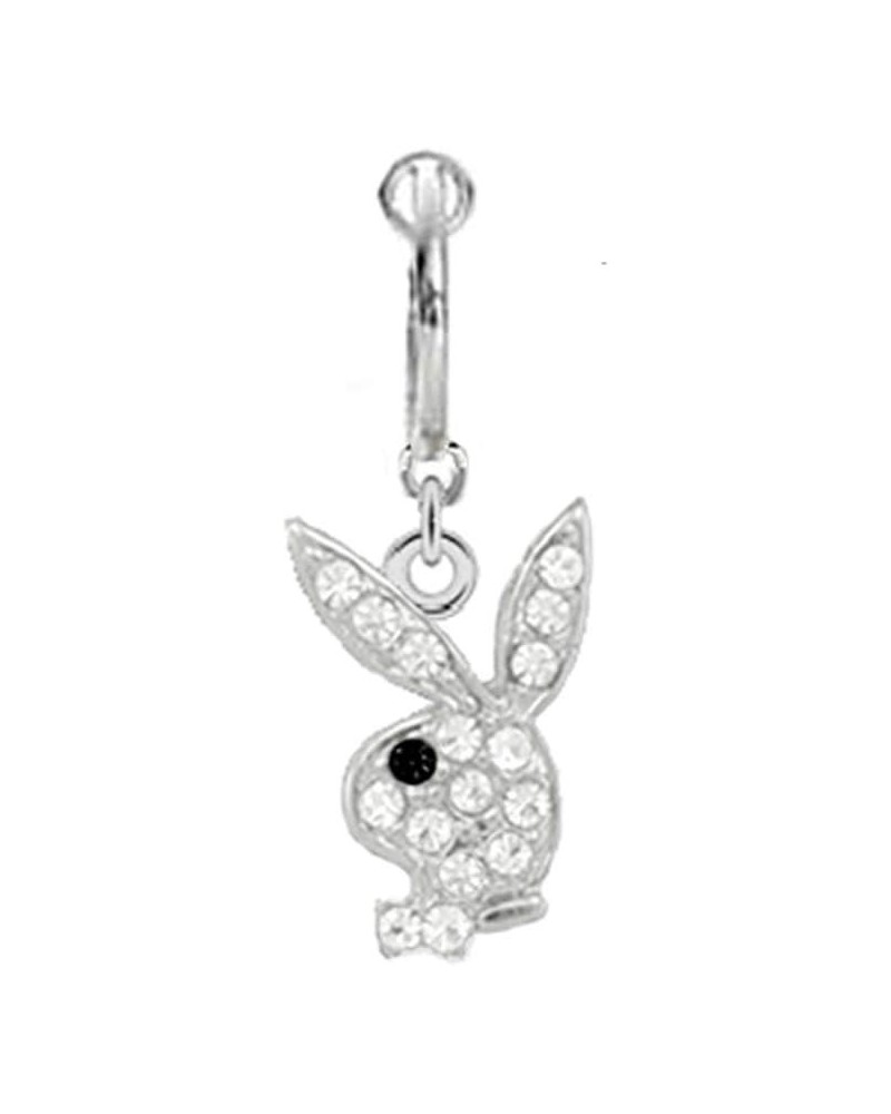 Fake Belly Navel Non Clip on Officially Licensed Clear cz Playboy Bunny w/Black Eye Rabbit Dangle Ring $10.61 Body Jewelry