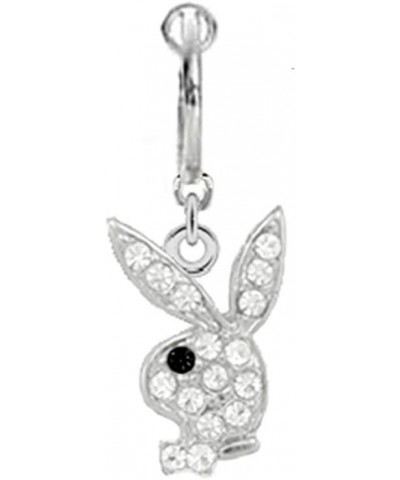 Fake Belly Navel Non Clip on Officially Licensed Clear cz Playboy Bunny w/Black Eye Rabbit Dangle Ring $10.61 Body Jewelry