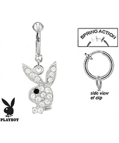 Fake Belly Navel Non Clip on Officially Licensed Clear cz Playboy Bunny w/Black Eye Rabbit Dangle Ring $10.61 Body Jewelry