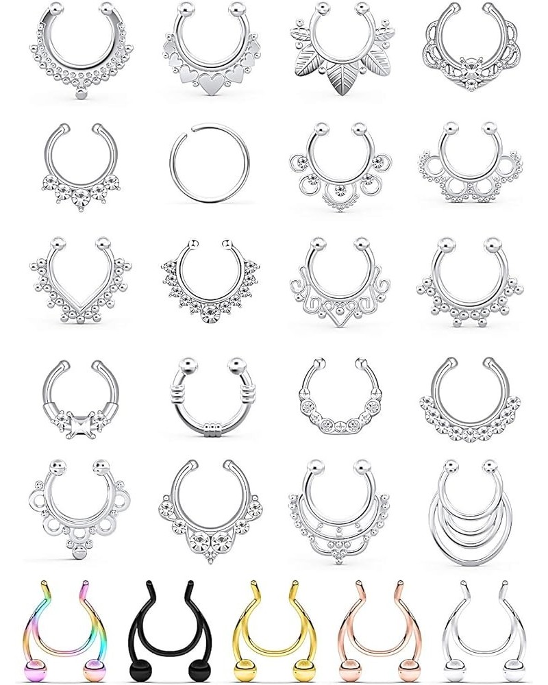 Fake Septum Nose Hoop Rings Stainless Steel Faux Lip Ear Nose Septum Ring Non Piercing Clip On Nose Hoop Rings Body Piercing ...