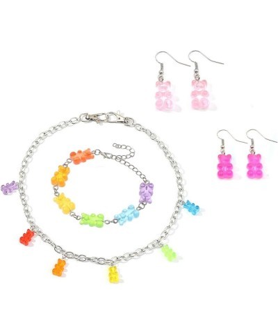 Gummy Bear Necklace Bracelet Set Colorful Multicolor Transparent Resin Bear Earring Cartoon Cute Candy Crazy Aesthetic Pendan...