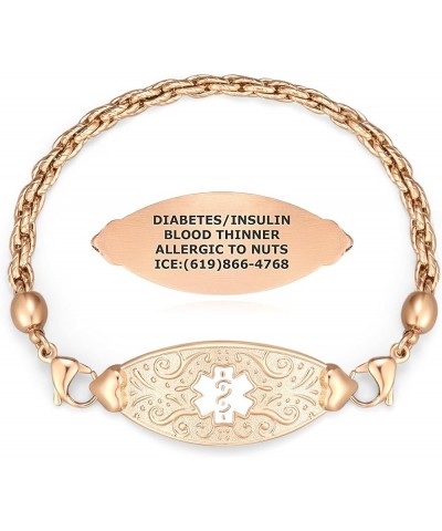 Custom Engraved Medical ID Alert Bracelets for Women - Style 8.0 Inches PVD Rose Gold / White $23.43 Bracelets