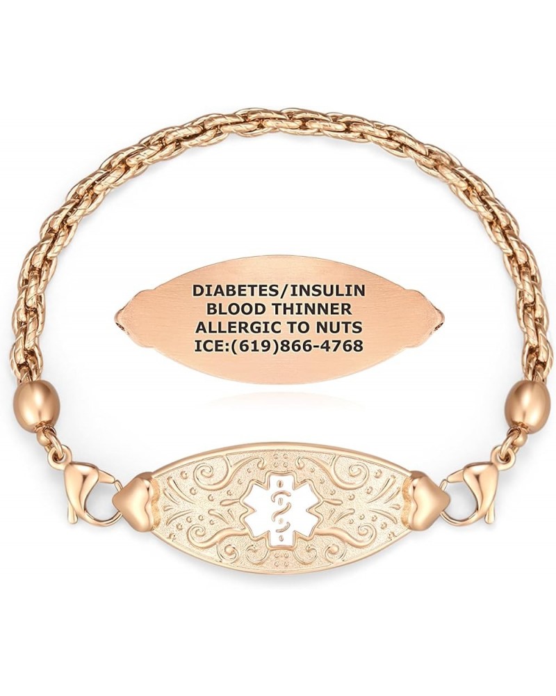 Custom Engraved Medical ID Alert Bracelets for Women - Style 8.0 Inches PVD Rose Gold / White $23.43 Bracelets