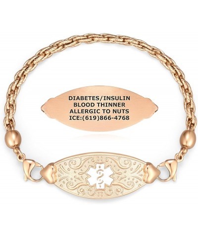 Custom Engraved Medical ID Alert Bracelets for Women - Style 8.0 Inches PVD Rose Gold / White $23.43 Bracelets