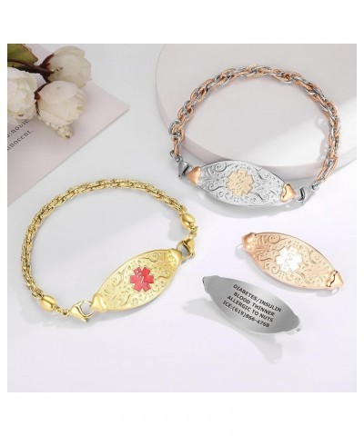 Custom Engraved Medical ID Alert Bracelets for Women - Style 8.0 Inches PVD Rose Gold / White $23.43 Bracelets