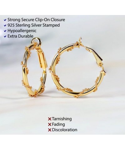 925 Sterling Silver Chain-Wrap Clip-On Hoop Earrings for Women and Teen Girls, 20mm, 25mm, 30mm in Silver, Yellow & Rose Gold...