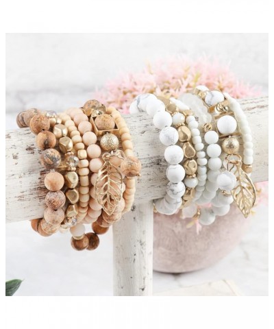 Bohemian Natural Stone Beaded Multi Layer Stacking Statement Bracelets - Crystal, Wood, Tassel Charm Stretch Prayer Cuff Bang...