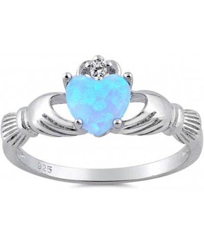 Simulated Emerald Cubic Zirconia Claddagh Benediction Ring Sterling Silver (Color Options, Sizes 3-15) Light Blue Simulated O...