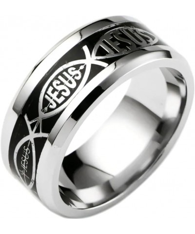 8mm Stainless Steel Jesus Fish Style Christian Religious Wedding Band Ring Silver Black $6.47 Rings