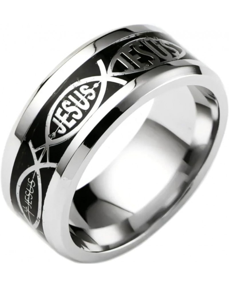 8mm Stainless Steel Jesus Fish Style Christian Religious Wedding Band Ring Silver Black $6.47 Rings