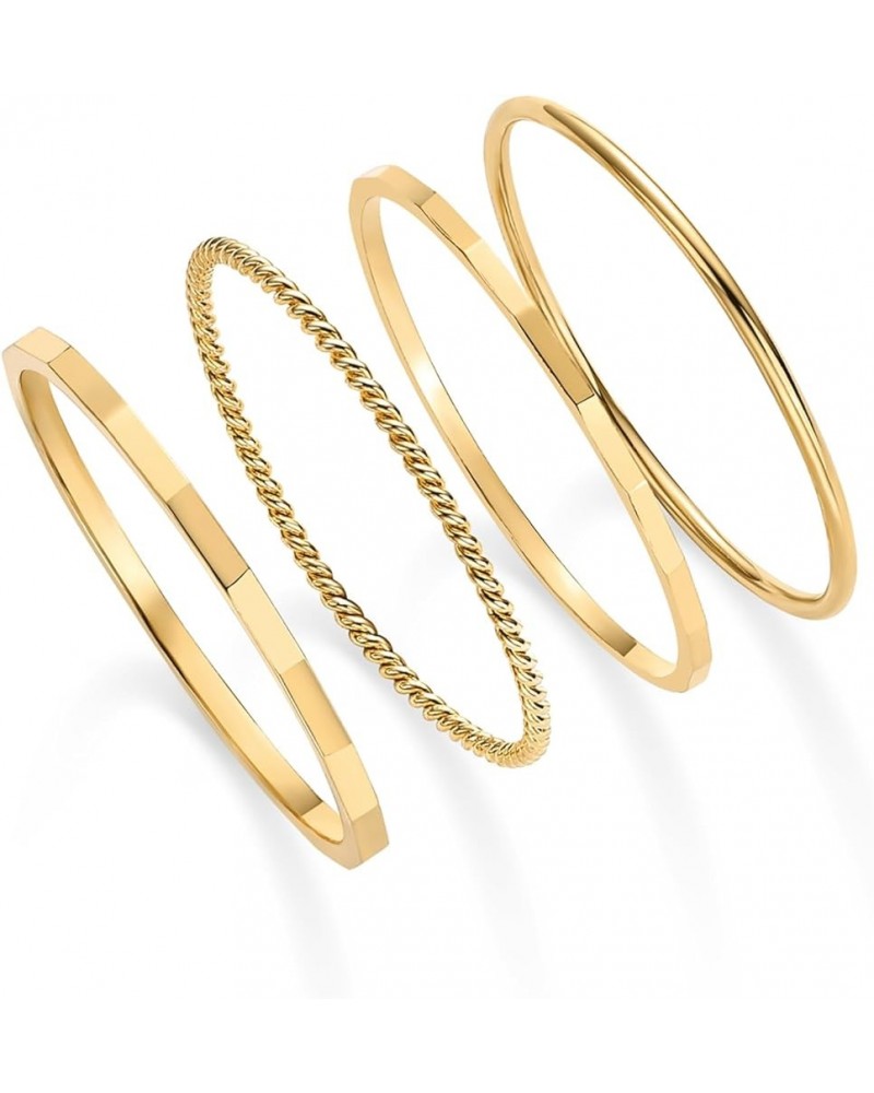 14K Gold Plated Four Pieces Thin Rings Set for Women | 4 Dainty Stacking Rings Pack | Minimalist Stackable Bands Yellow Gold ...