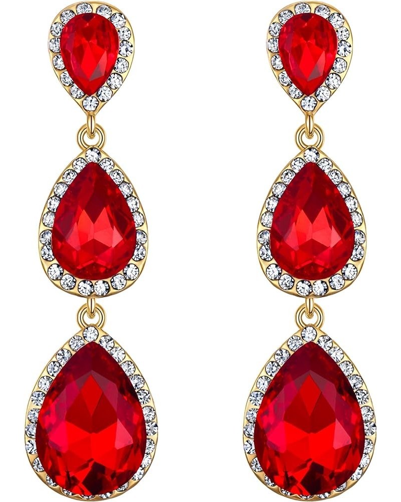 Women's Gold-tone Austrian Crystal Teardrop Pear Shape 2.5 Inch Long Earrings Emerald Color 02-Ruby Gold-Tone $10.91 Earrings