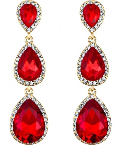 Women's Gold-tone Austrian Crystal Teardrop Pear Shape 2.5 Inch Long Earrings Emerald Color 02-Ruby Gold-Tone $10.91 Earrings