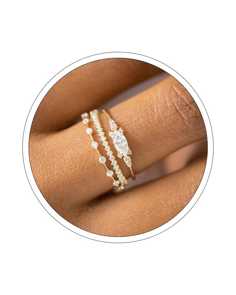 Gold Dainty Rings for Womem 14k Gold Plated Stackable Ring for Girls Size 6-11 Cubic Zirconia Gold Rings Set Wedding Rings fo...