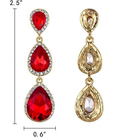 Women's Gold-tone Austrian Crystal Teardrop Pear Shape 2.5 Inch Long Earrings Emerald Color 02-Ruby Gold-Tone $10.91 Earrings