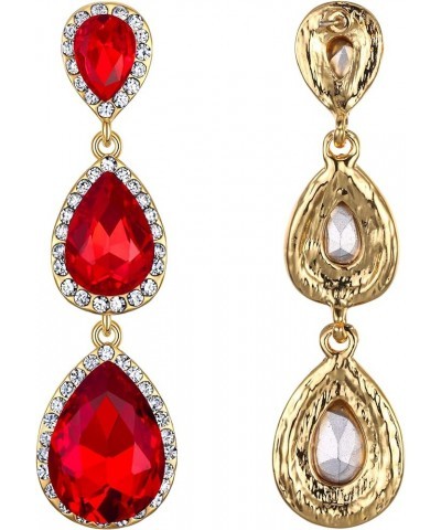 Women's Gold-tone Austrian Crystal Teardrop Pear Shape 2.5 Inch Long Earrings Emerald Color 02-Ruby Gold-Tone $10.91 Earrings