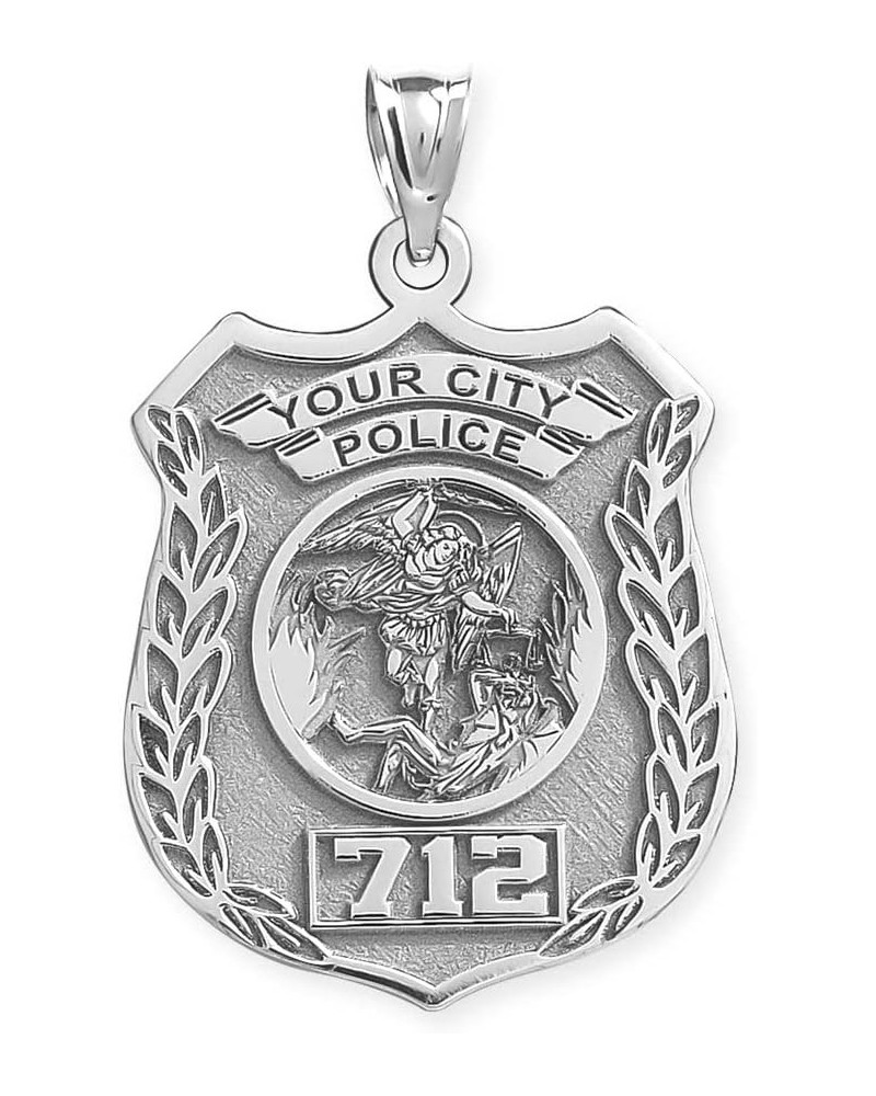 Saint Michael Personalized Police Badge with Department & Badge Number Solid 10k White Gold 1 x 1-1/4 Inch $28.68 Necklaces