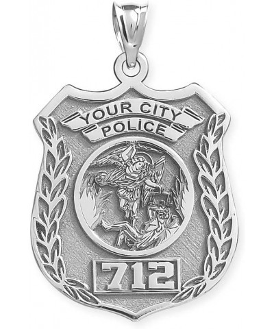 Saint Michael Personalized Police Badge with Department & Badge Number Solid 10k White Gold 1 x 1-1/4 Inch $28.68 Necklaces