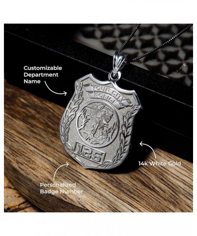 Saint Michael Personalized Police Badge with Department & Badge Number Solid 10k White Gold 1 x 1-1/4 Inch $28.68 Necklaces