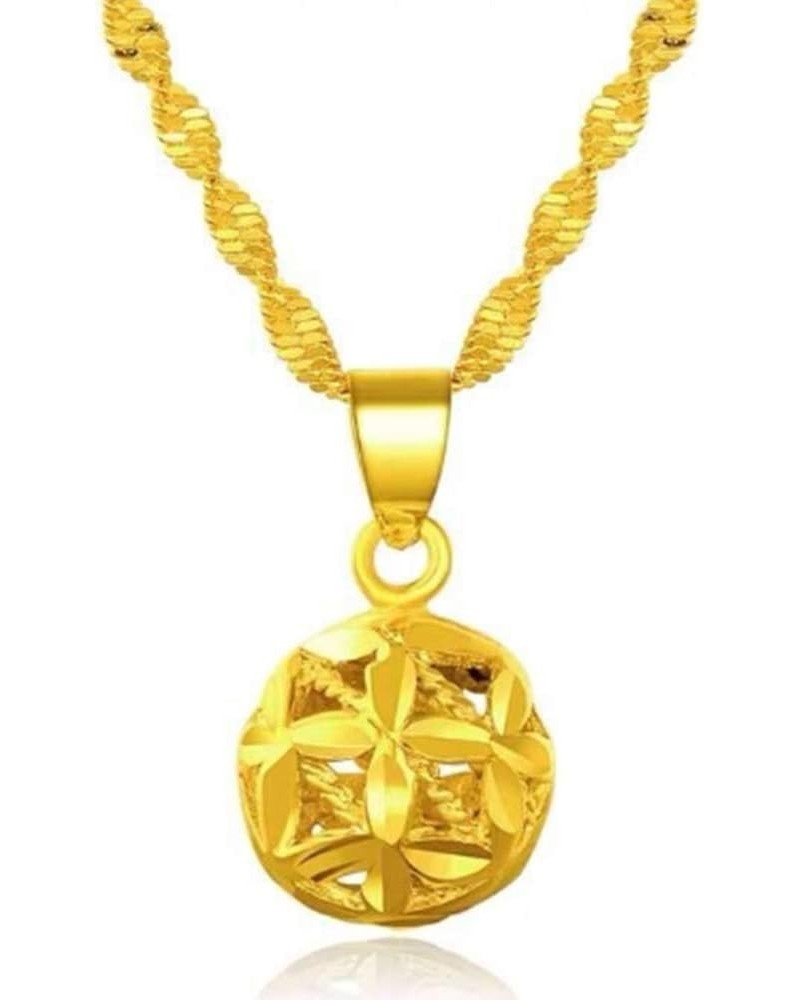 Gold Plated Round Pendant Engraved Flower Chain Necklace Locket Thai Women 14 Inches 1 Set $10.95 Necklaces