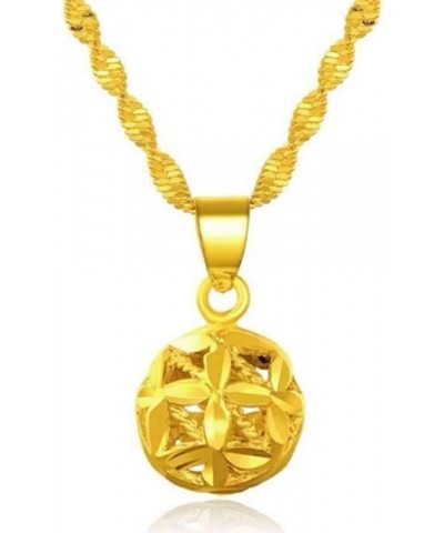 Gold Plated Round Pendant Engraved Flower Chain Necklace Locket Thai Women 14 Inches 1 Set $10.95 Necklaces