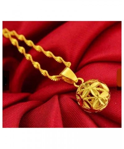 Gold Plated Round Pendant Engraved Flower Chain Necklace Locket Thai Women 14 Inches 1 Set $10.95 Necklaces