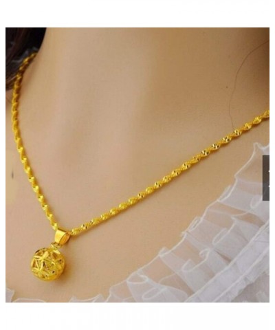 Gold Plated Round Pendant Engraved Flower Chain Necklace Locket Thai Women 14 Inches 1 Set $10.95 Necklaces