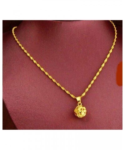 Gold Plated Round Pendant Engraved Flower Chain Necklace Locket Thai Women 14 Inches 1 Set $10.95 Necklaces