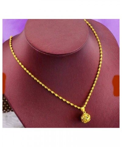 Gold Plated Round Pendant Engraved Flower Chain Necklace Locket Thai Women 14 Inches 1 Set $10.95 Necklaces