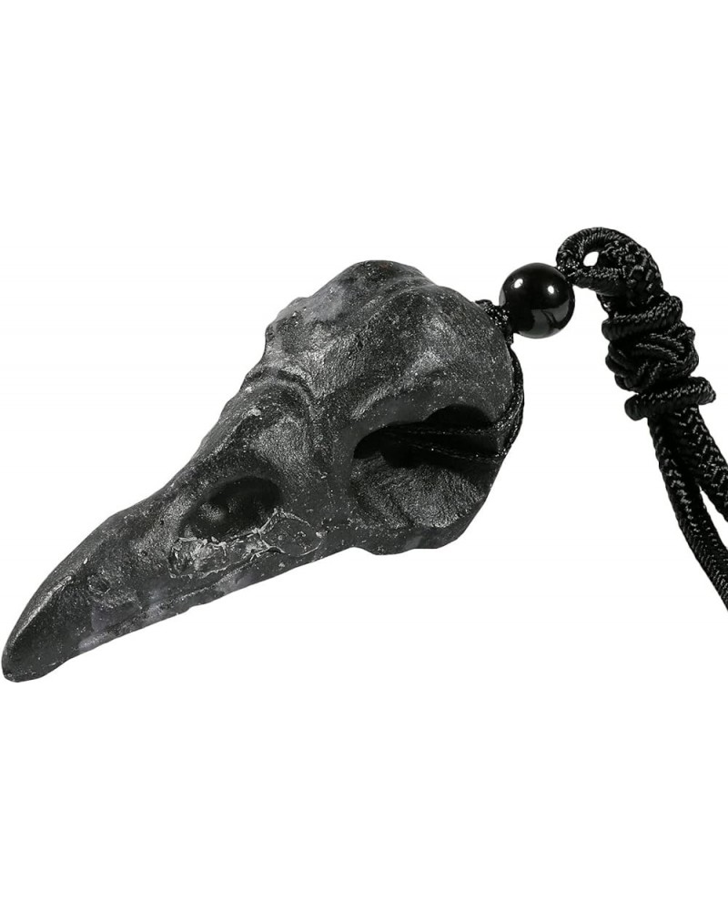 Raven Skull Pendant Necklace for Unisex Hand Carved Stone Crow Head Pendant with Adjustable Black Cord 1 Black $13.50 Necklaces