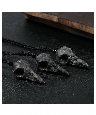 Raven Skull Pendant Necklace for Unisex Hand Carved Stone Crow Head Pendant with Adjustable Black Cord 1 Black $13.50 Necklaces