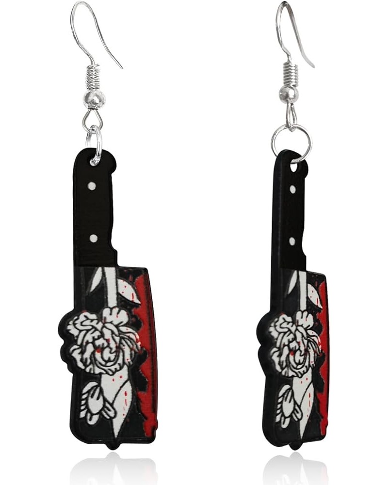 Unique Gothic Acrylic Black Blood Knife Drop Dangle Earrings Funny Creative Kitchen Knife Hook Earrings for Women Girls Kids ...