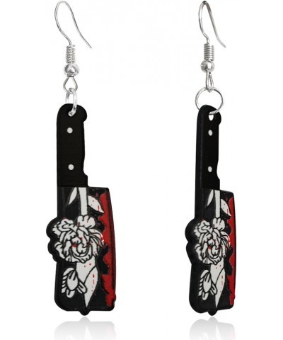 Unique Gothic Acrylic Black Blood Knife Drop Dangle Earrings Funny Creative Kitchen Knife Hook Earrings for Women Girls Kids ...