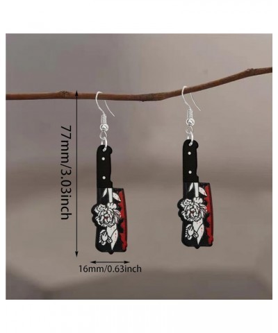 Unique Gothic Acrylic Black Blood Knife Drop Dangle Earrings Funny Creative Kitchen Knife Hook Earrings for Women Girls Kids ...