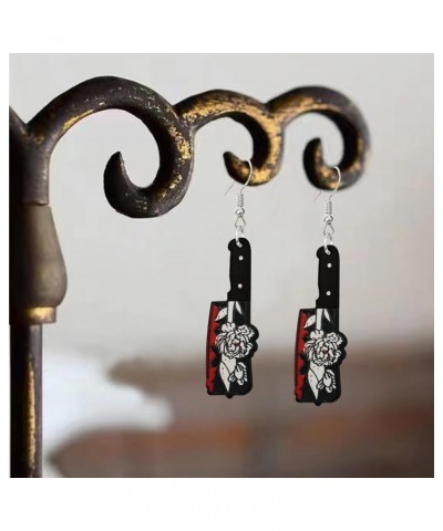 Unique Gothic Acrylic Black Blood Knife Drop Dangle Earrings Funny Creative Kitchen Knife Hook Earrings for Women Girls Kids ...