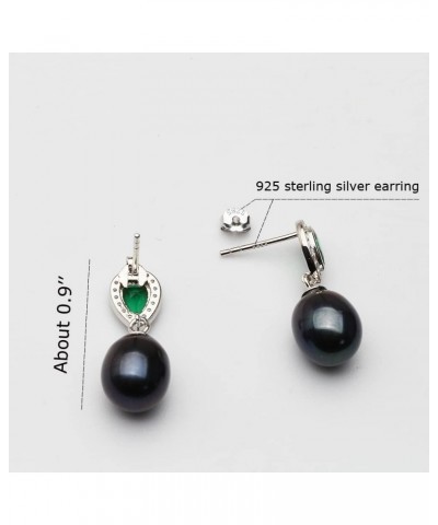 Real 925 Sterling Silver 8-9mm Black White Grey Freshwater Cultured Pearl Hoop Dangle Drop Earrings Jewelry for Women Girls L...