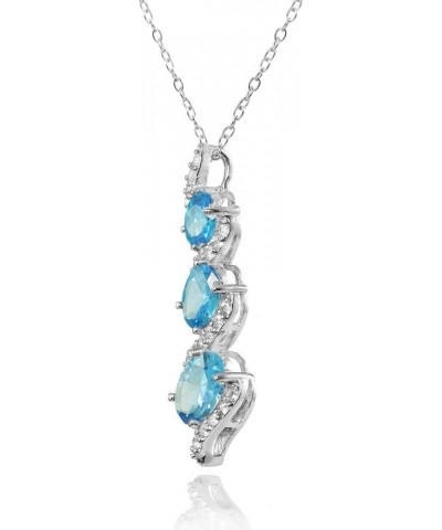 Sterling Silver Genuine, Created or Simulated and White Topaz Oval S Design Three-Stone Journey Necklace Simulated Aquamarine...