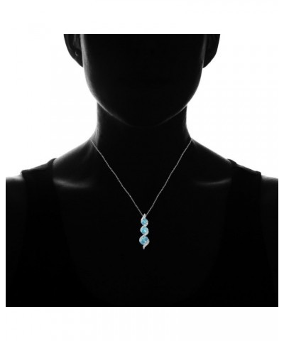 Sterling Silver Genuine, Created or Simulated and White Topaz Oval S Design Three-Stone Journey Necklace Simulated Aquamarine...