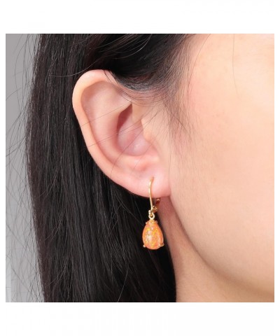 Teardrop Leverback Dangle Earrings for Women Girls Hypoallergenic Created Fire Opal Pendant Drop Earrings 14K White/Rose/Gold...