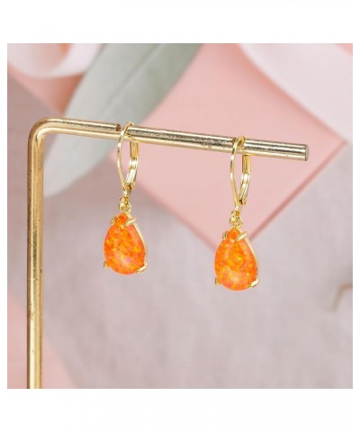 Teardrop Leverback Dangle Earrings for Women Girls Hypoallergenic Created Fire Opal Pendant Drop Earrings 14K White/Rose/Gold...