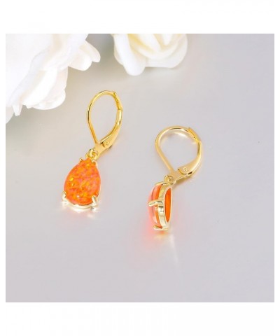 Teardrop Leverback Dangle Earrings for Women Girls Hypoallergenic Created Fire Opal Pendant Drop Earrings 14K White/Rose/Gold...