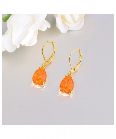 Teardrop Leverback Dangle Earrings for Women Girls Hypoallergenic Created Fire Opal Pendant Drop Earrings 14K White/Rose/Gold...