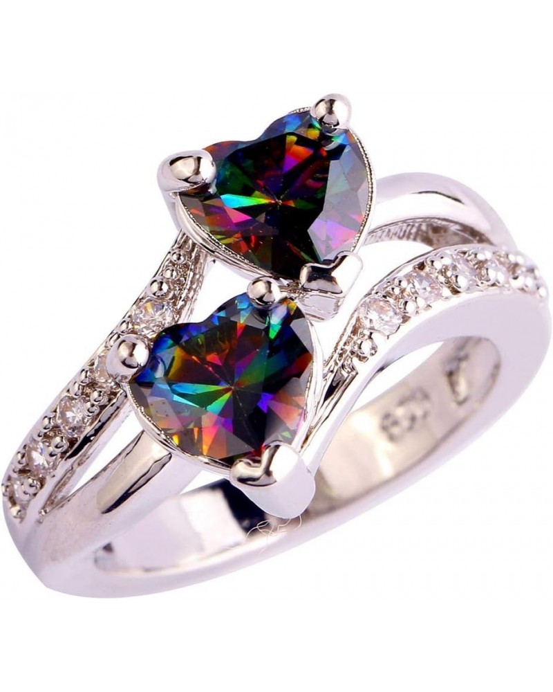 925 Silver Plated Ring Double Heart Rainbow Topaz Romantic Twist Proposal Wedding Engagement Band Ring US11 A_ Rainbow $4.63 ...