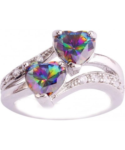 925 Silver Plated Ring Double Heart Rainbow Topaz Romantic Twist Proposal Wedding Engagement Band Ring US11 A_ Rainbow $4.63 ...