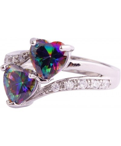 925 Silver Plated Ring Double Heart Rainbow Topaz Romantic Twist Proposal Wedding Engagement Band Ring US11 A_ Rainbow $4.63 ...